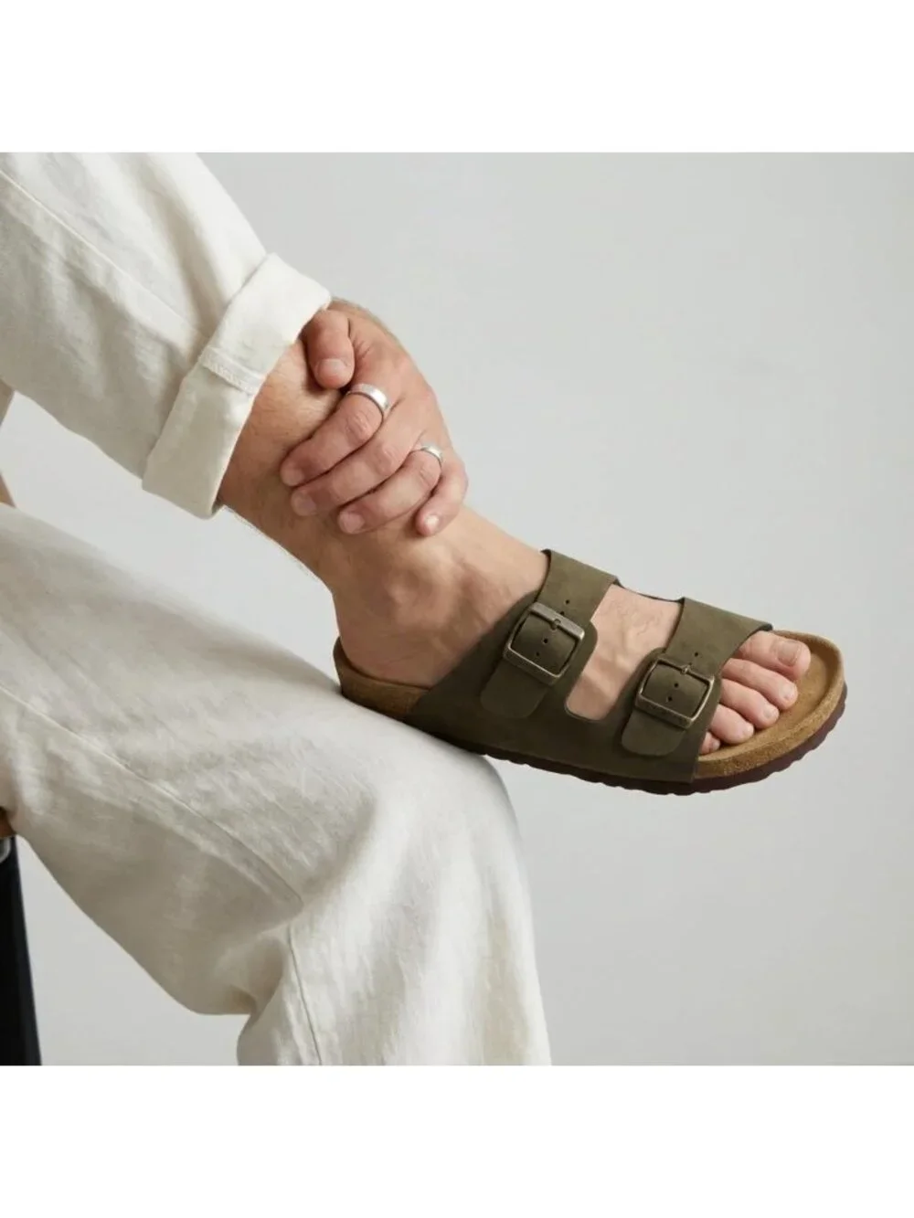 Men's Olive Lane Cork Footbed Sandals Adjustable Buckle Comfort Slides